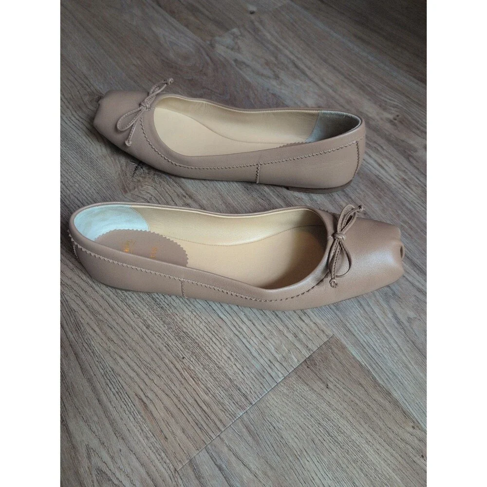 Christian Louboutin MAMADRAGUE Nude Leather Ballerina Ballet Flats Women EU 39.5
